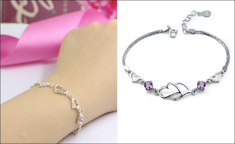 Lắc tay bạc nữ hình trái tim nhỏ